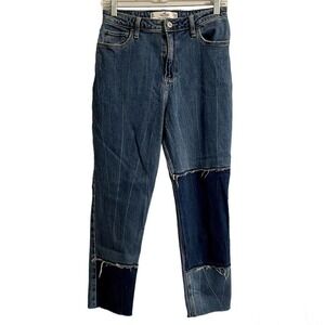 Hollister Curvy High Rise Mom Jean 7R 28 Women Blue Raw Hem Denim Patc…